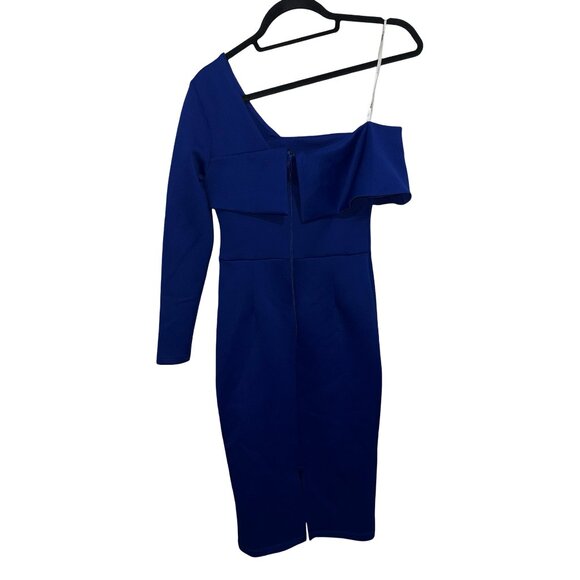 ASOS Unique Royal Blue Midi Dress One Long Sleeve/Over The Shoulder Sz 6 NWT - Picture 4 of 10